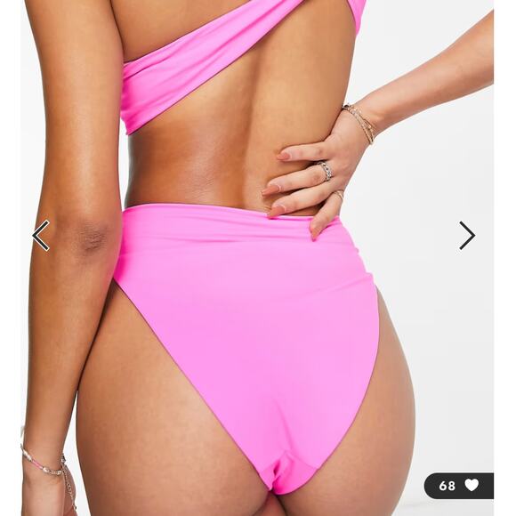 NWOT ASOS High-Leg High-Waist Bikini Bottom Bright Pink Mix & Match Sz 6 - Picture 3 of 8